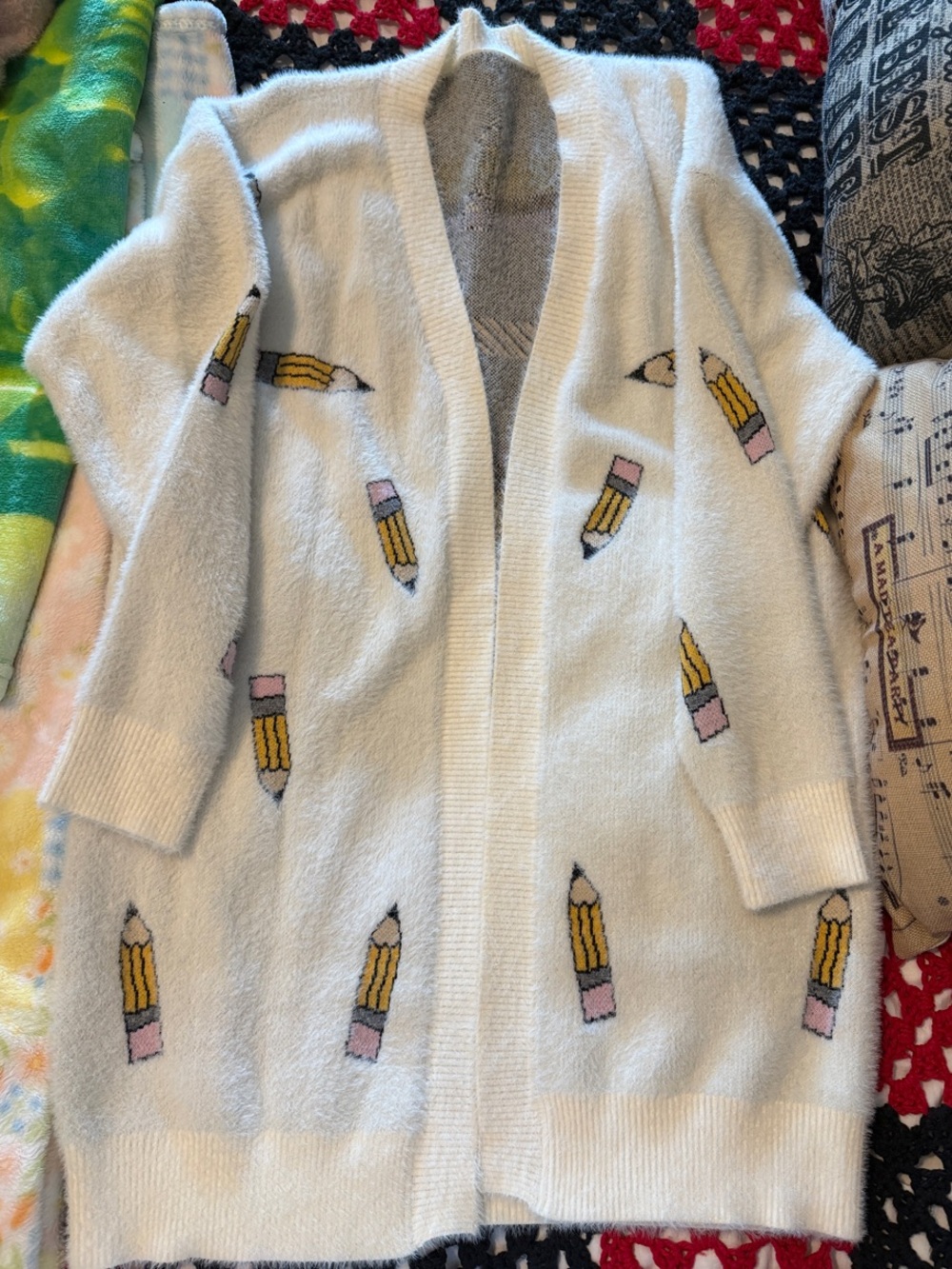 Cozy Cream Pencil-Patterned Cardigan